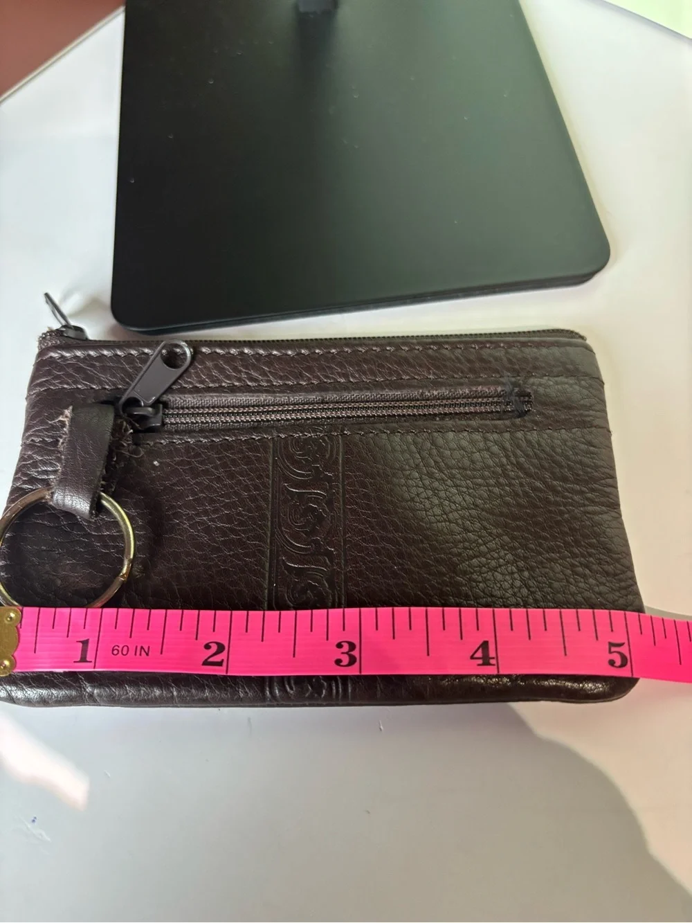 Genuine Leather Zip Wallet Pouch in Deep Brown
